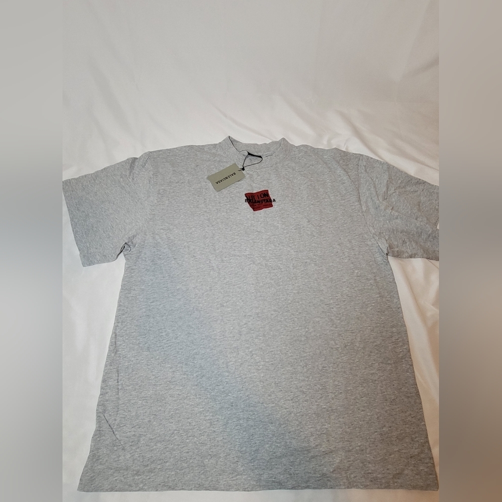 Balenciaga Light Gray Men's T-Shirt with Red Graphic